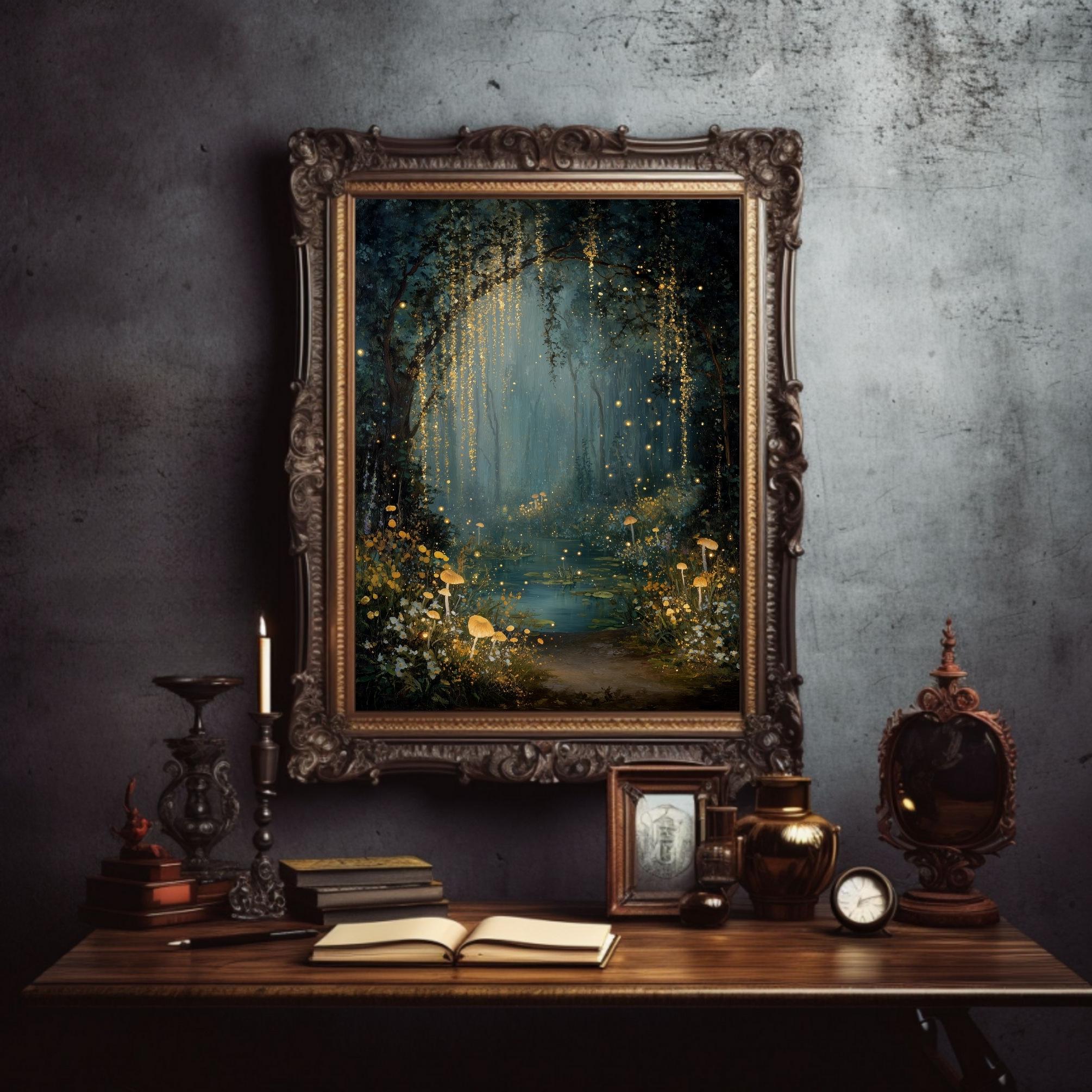 Enchanted Forest Art Print, Fairy Light Woodland Wall Art, Mystical ...