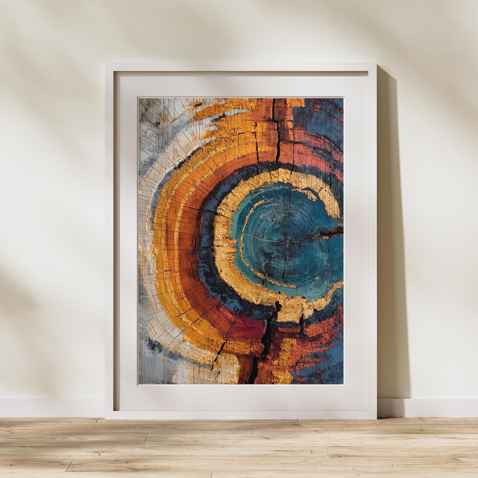 Abstract Tree Rings Wall Art, Colorful Wood Grain Print, Rustic Modern ...