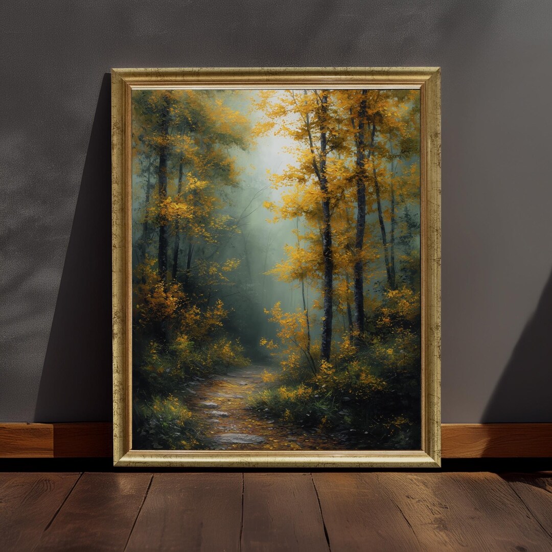Foggy Autumn Forest Path Wall Art Print – Mystical Woodland Nature ...