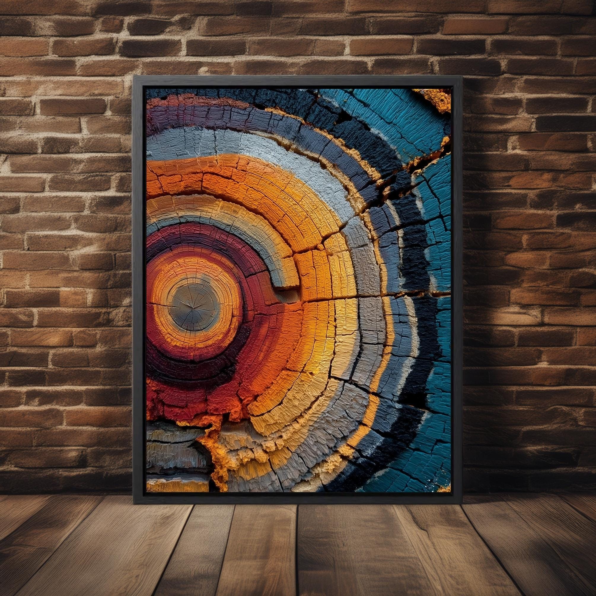 Abstract Tree Rings Wall Art, Colorful Wood Grain Print, Rustic Modern ...
