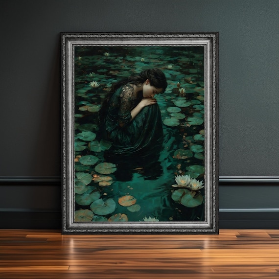 The Decision - Ophelia Art Print: Dark Romantic Water Lily Scene, Shakespearean Artwork