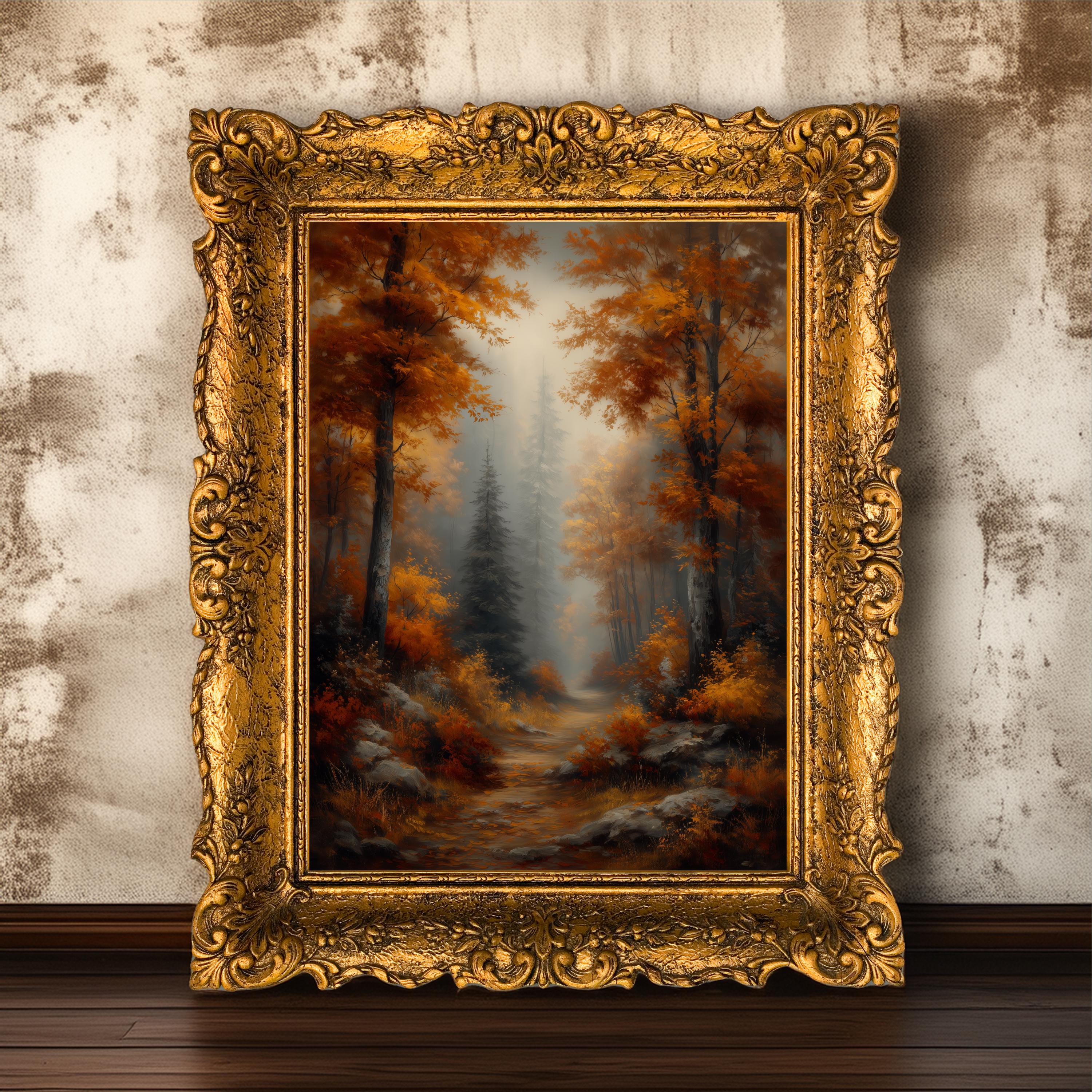 Moody Autumn Forest Path Wall Art Print – Mystical Woodland Nature ...