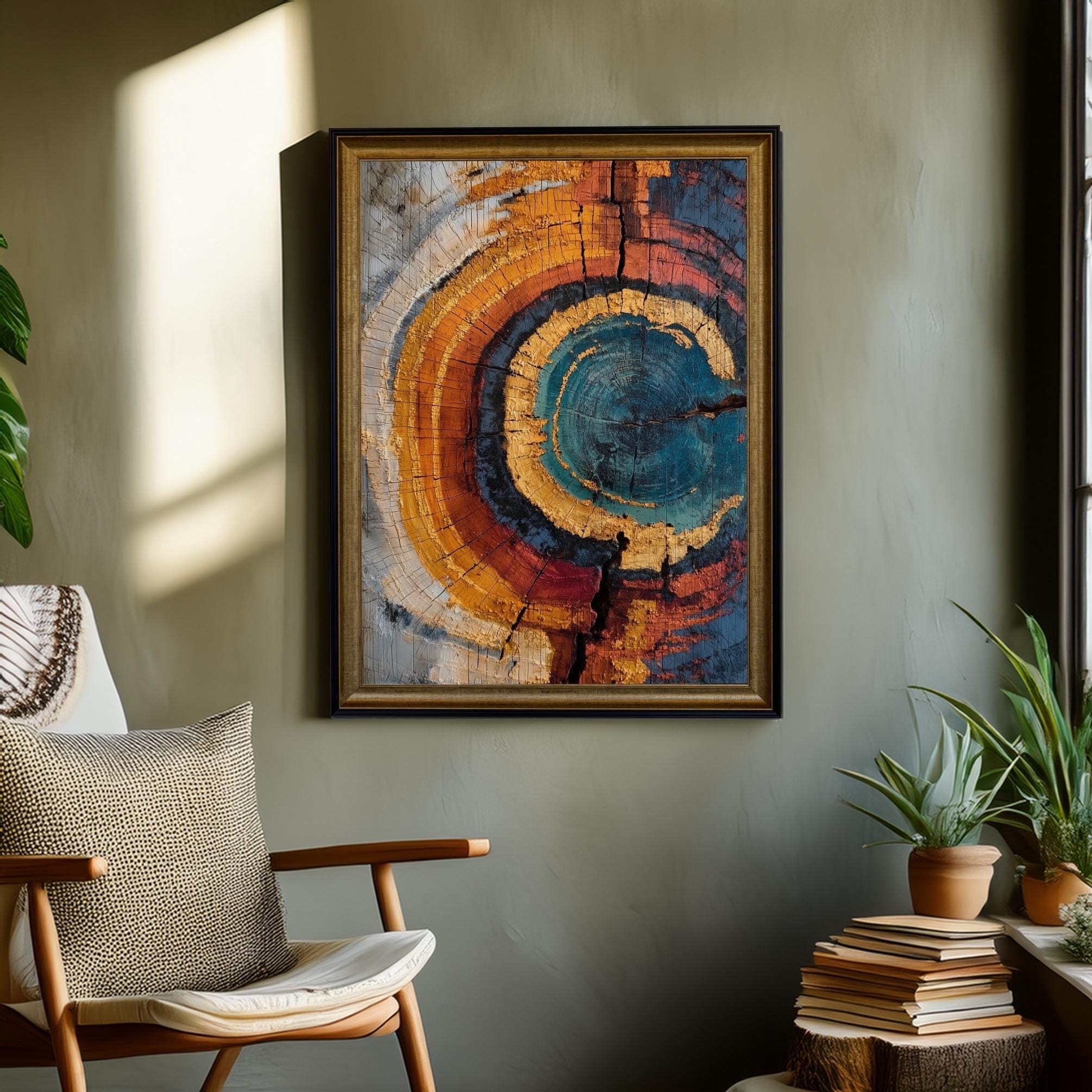 Abstract Tree Rings Wall Art, Colorful Wood Grain Print, Rustic Modern ...