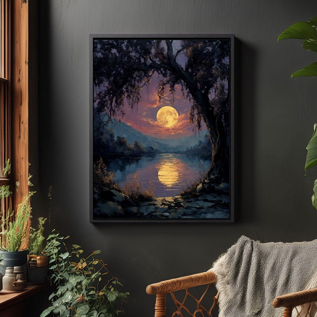 Full Moon Lake Canvas Print: Dreamy Forest Night Landscape Art - Etsy