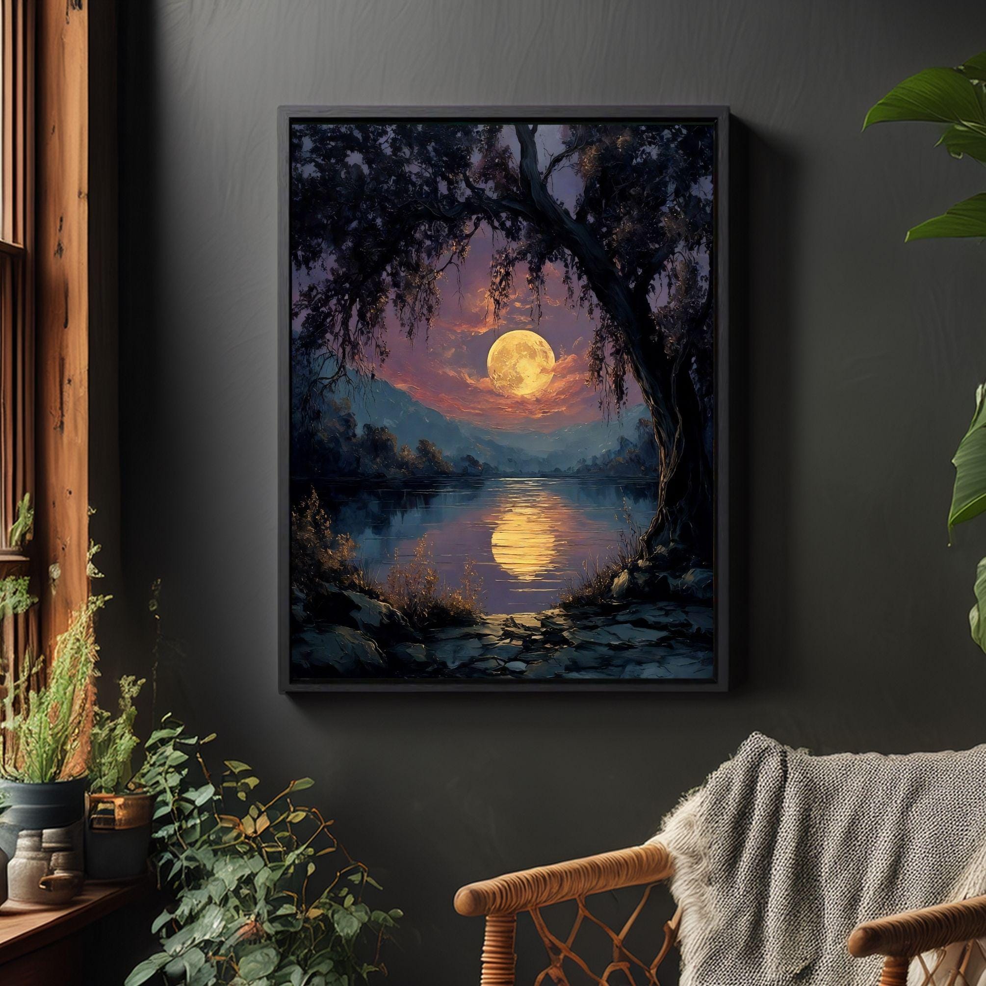Full Moon Lake Canvas Print: Dreamy Forest Night Landscape Art - Etsy