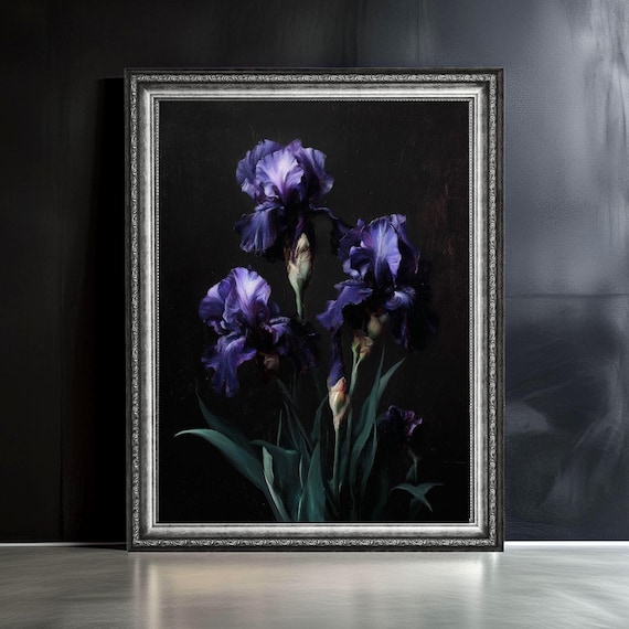Dark Purple Iris Print: Moody Gothic Floral Wall Art - Etsy