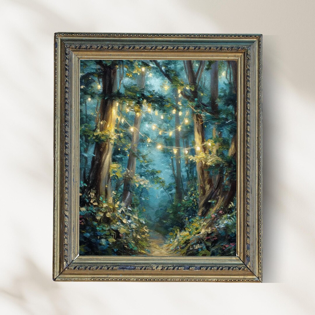 Enchanted Forest Path Art Print, Fairy Lights Woodland Wall Art ...