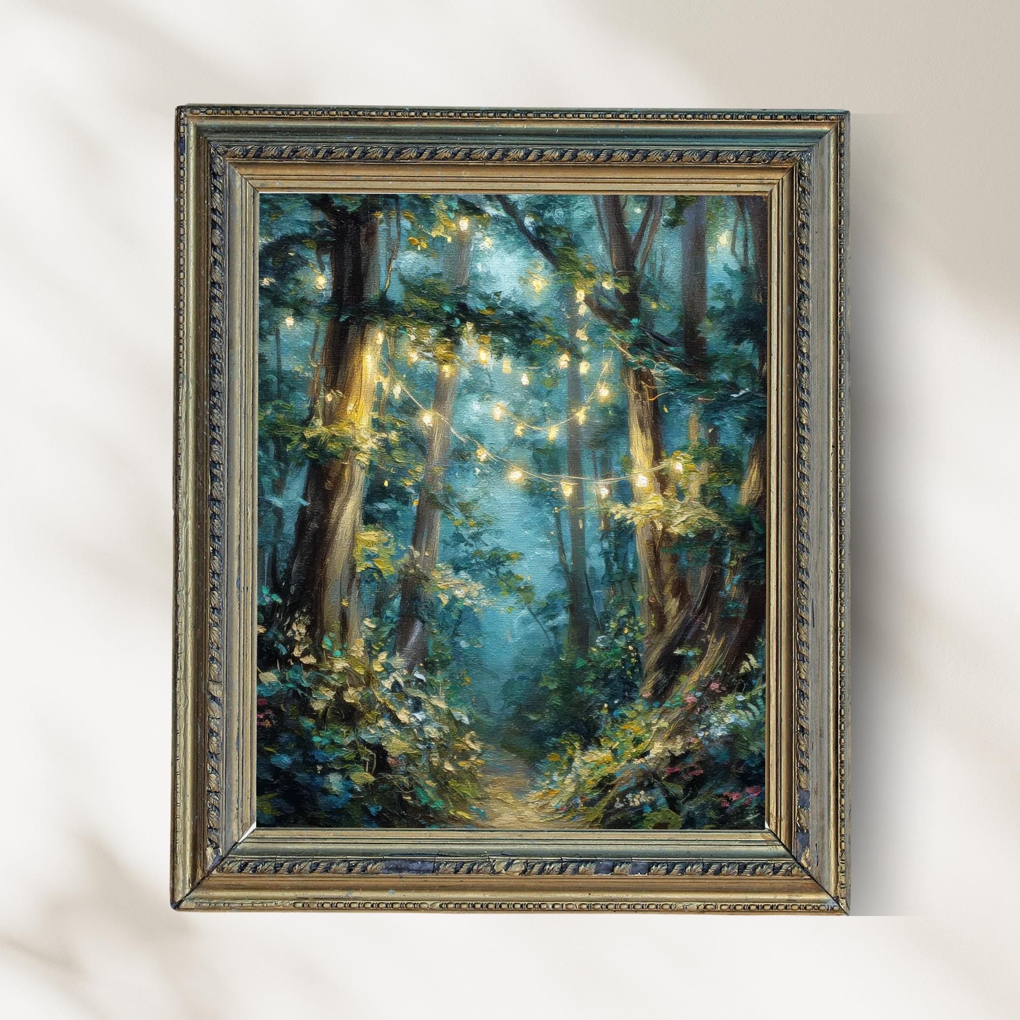 Enchanted Forest Path Art Print, Fairy Lights Woodland Wall Art ...