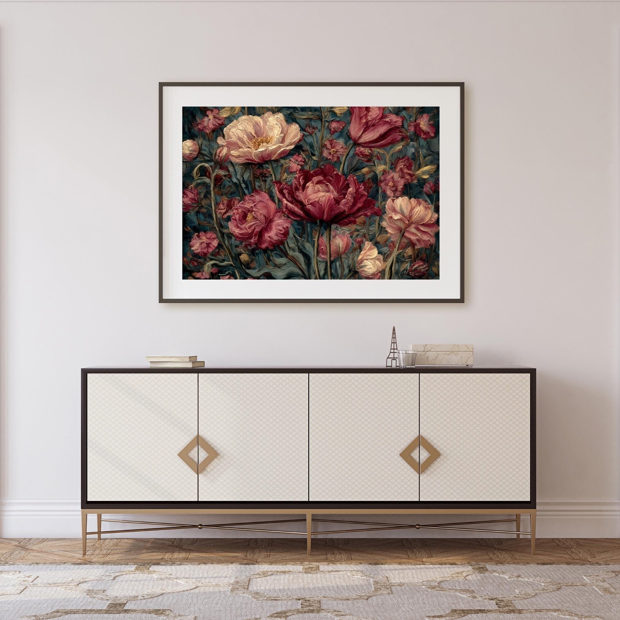 Moody Floral Still Life Art Print, Vintage Flower Bouquet Wall Art ...