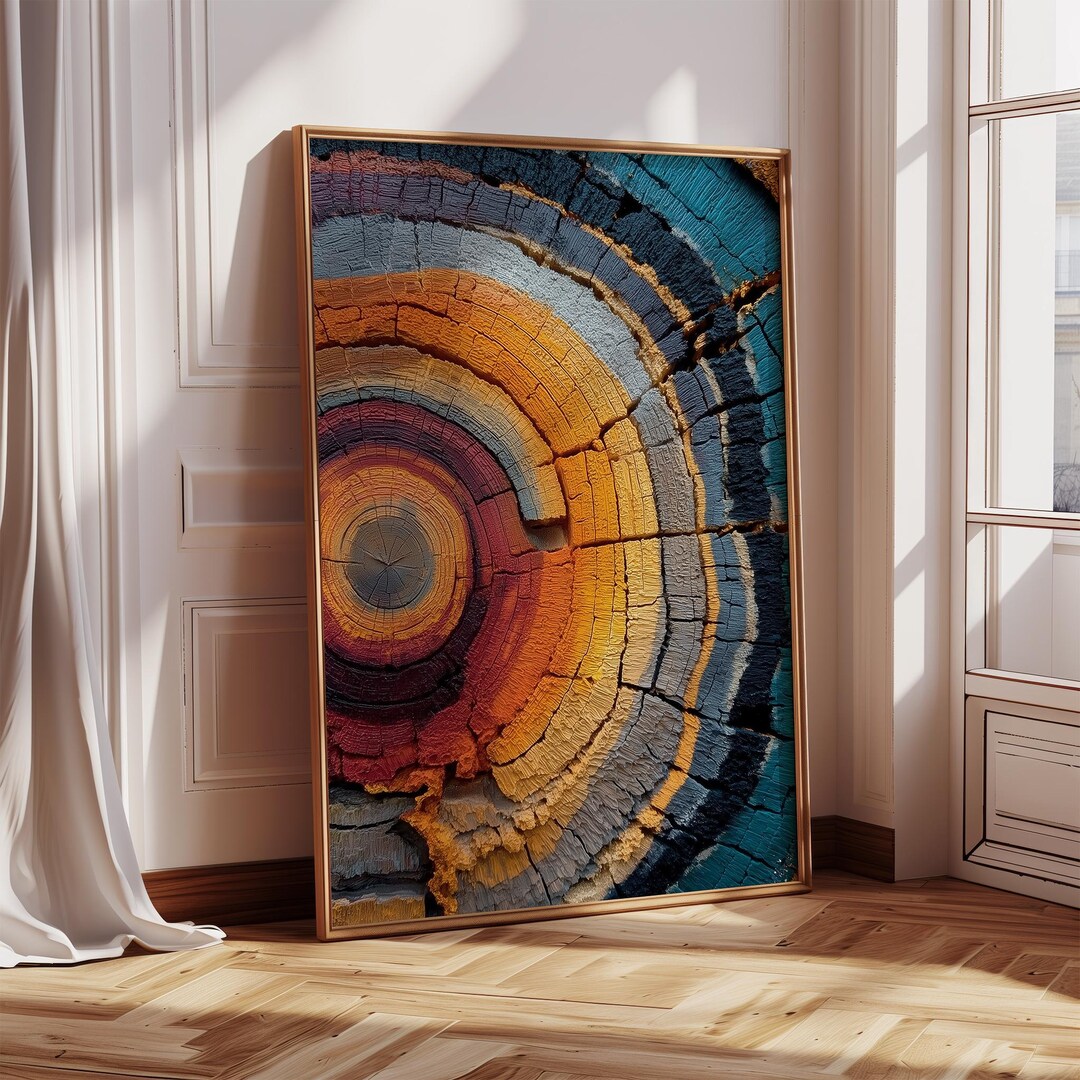 Abstract Tree Rings Wall Art, Colorful Wood Grain Print, Rustic Modern ...