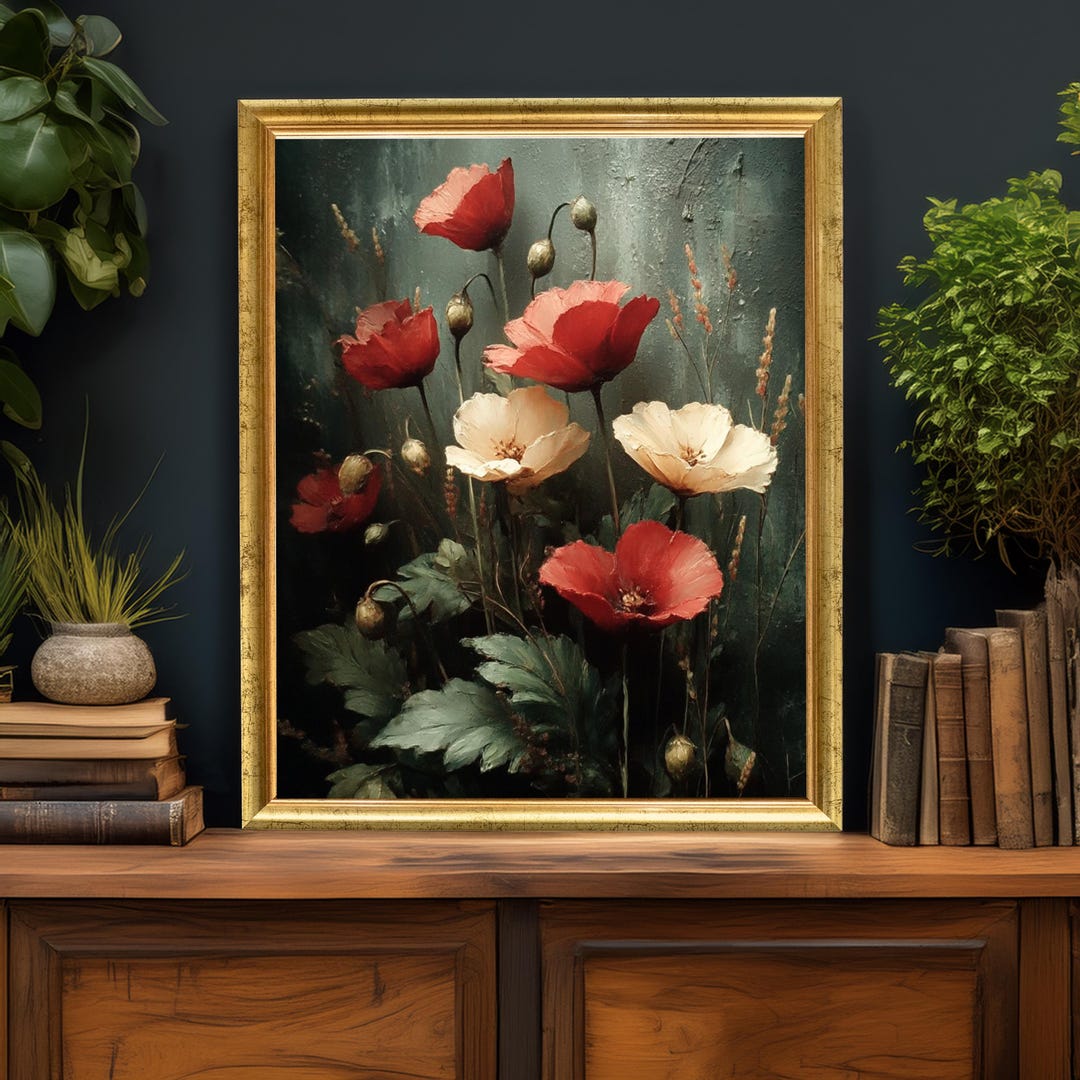 Red Poppies Canvas Print: Moody Floral Botanical Wall Art - Etsy