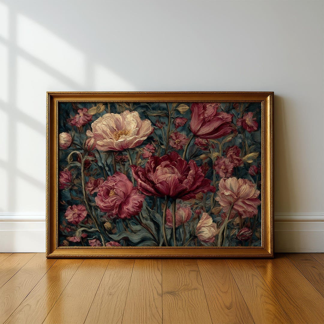 Moody Floral Still Life Art Print, Vintage Flower Bouquet Wall Art ...