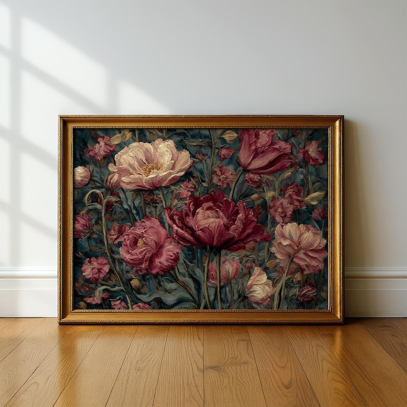 Moody Floral Still Life Art Print, Vintage Flower Bouquet Wall Art ...