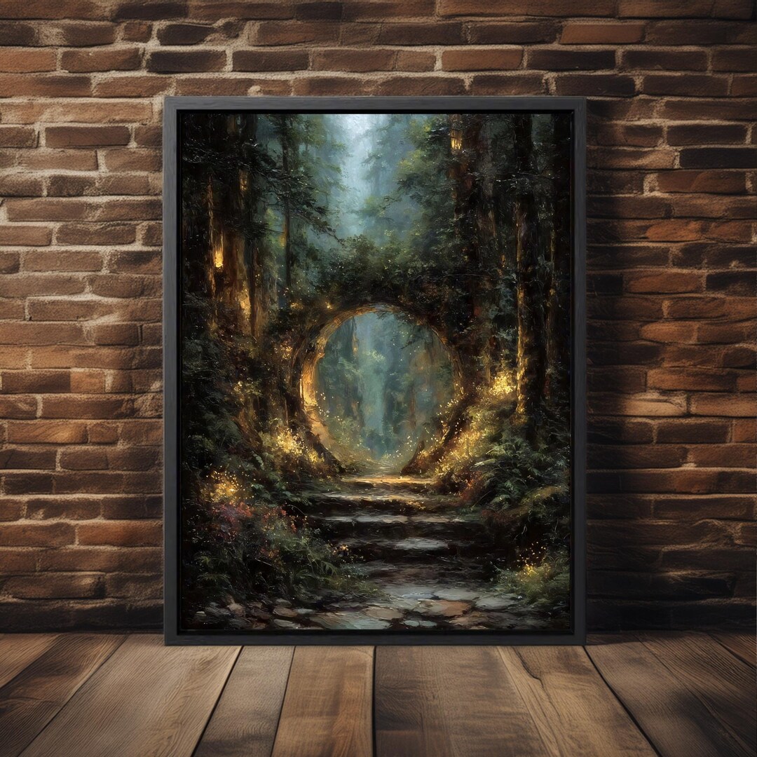 Enchanted Forest Portal Art Print, Magical Stone Archway Painting ...