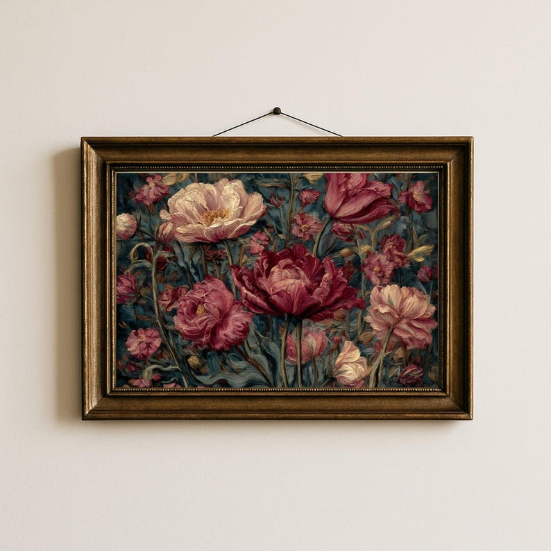 Moody Floral Still Life Art Print, Vintage Flower Bouquet Wall Art ...