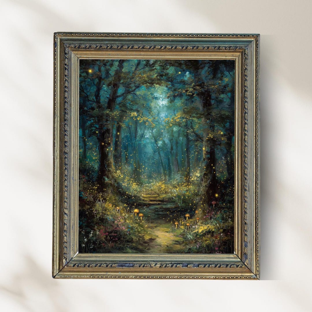 Enchanted Forest Art Print, Fairy Light Woodland Wall Art, Mystical ...
