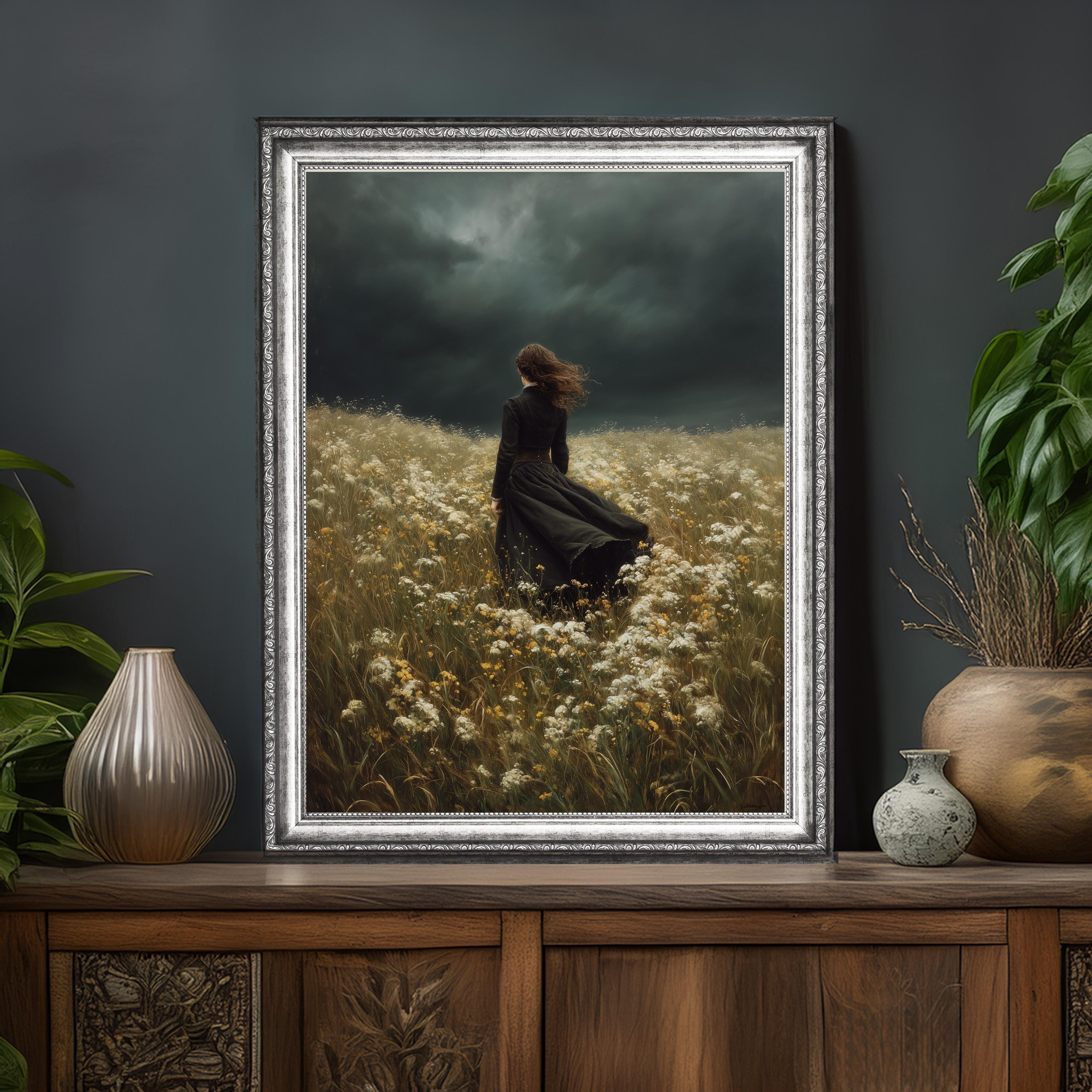 Moody Wildflower Field Art Print: Dark Cottagecore Gothic Landscape