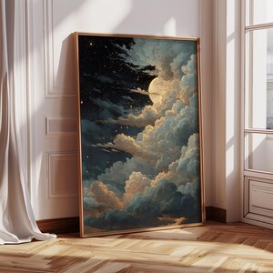 Kunstdruk maan en wolken: dromerige hemelse nachtelijke hemel afbeelding 2