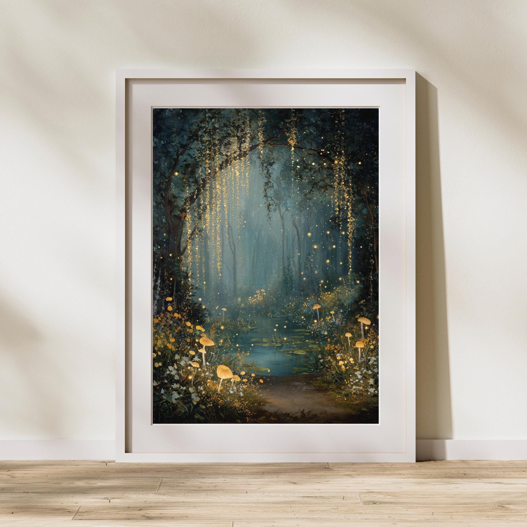 Enchanted Forest Art Print, Fairy Light Woodland Wall Art, Mystical ...