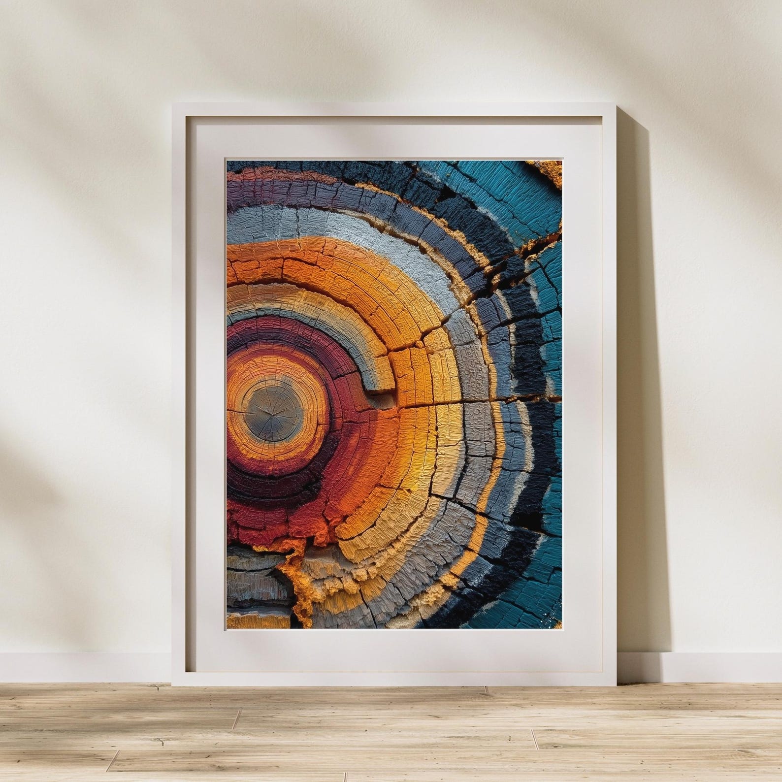 Abstract Tree Rings Wall Art, Colorful Wood Grain Print, Rustic Modern ...