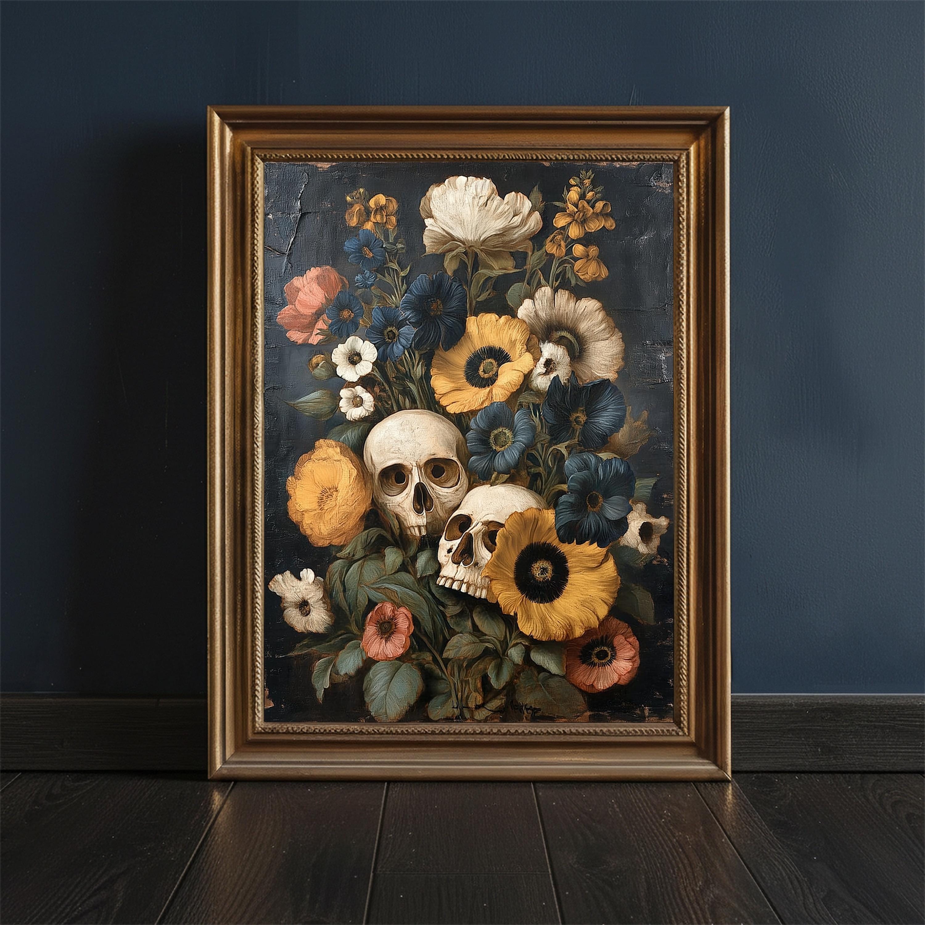 Skull and Wildflower Art Print: Gothic Memento Mori Wall Decor - Etsy