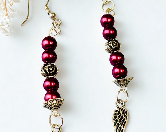 Angel Wing Purple Beaded Dangle Earrings