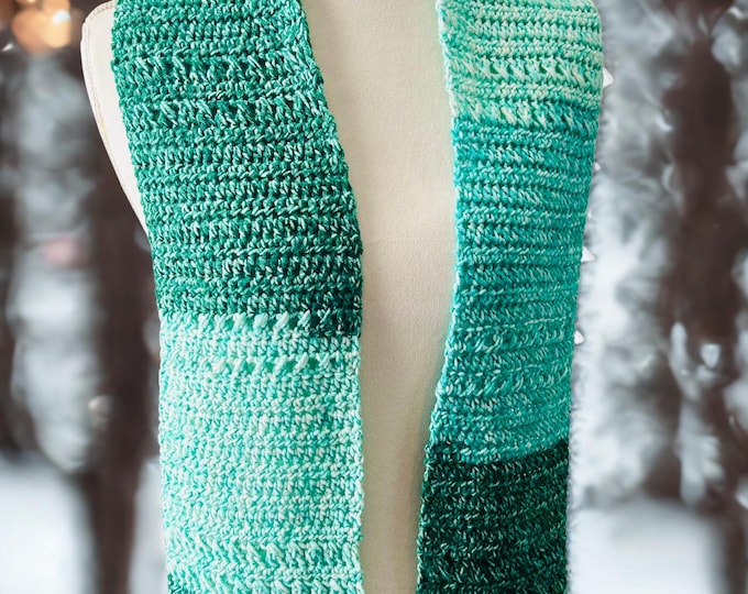 Hand Crocheted Ombre Green Scarf