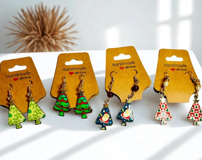 Enameled Christmas Tree Earrings