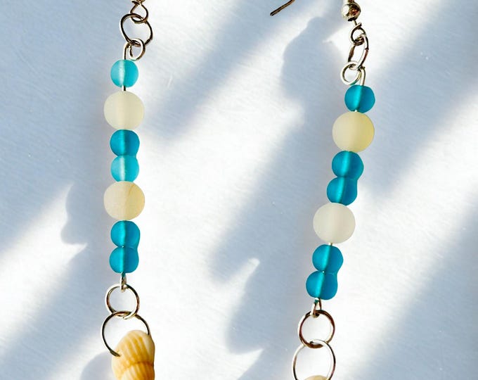 Mini Seashell Dangle Sea Glass Beaded Earrings