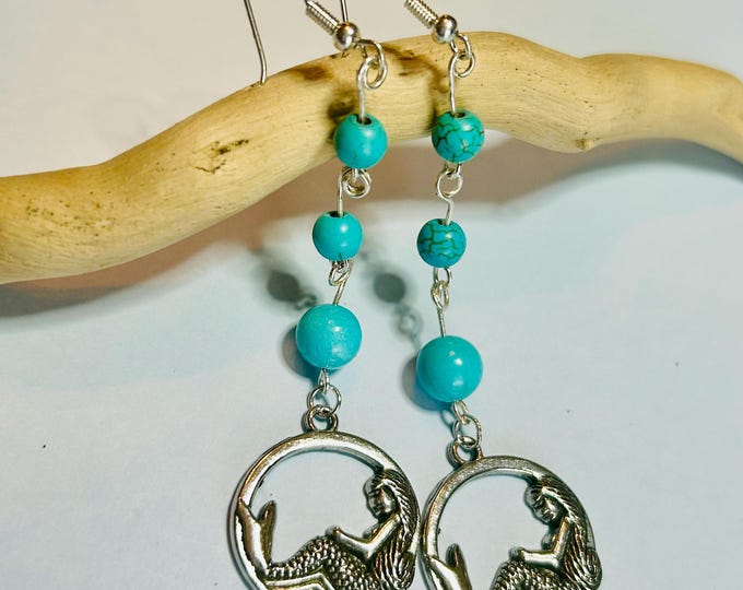 Mermaid Turquoise Howlite Dangle Earrings