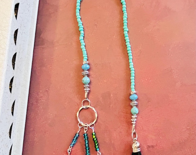 Turquoise Beaded Bookmark With Sand Dollar, Star Fish and Fish Charm