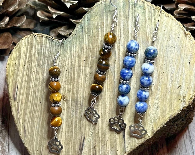 Dog Paw Gemstone Beaded Earrings