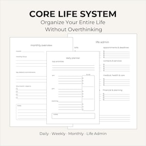 Core Life Organisationssystem | 13 druckbare Seiten für die Monatsplanung & Projekte