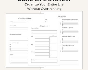 Core Life Organisationssystem | 13 druckbare Seiten für die Monatsplanung & Projekte
