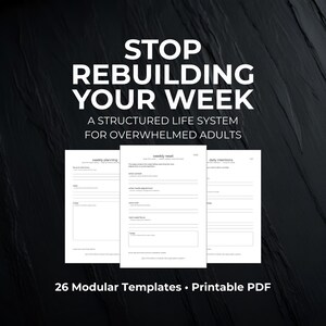 Life Man Planner System druckbare PDF-Datei, Organizer für überwältigte Erwachsene, wöchentlicher Zurücksetzen und modulares Produktionsrahmenwerk