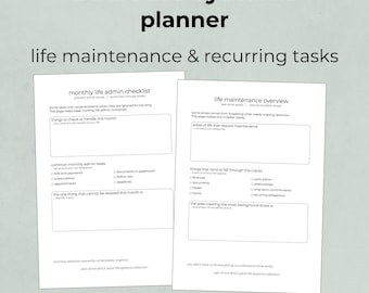 Planner Lebenssysteme für Erwachsene | Lebensdauer Wartung & Wiederkehrende Aufgaben Überblick