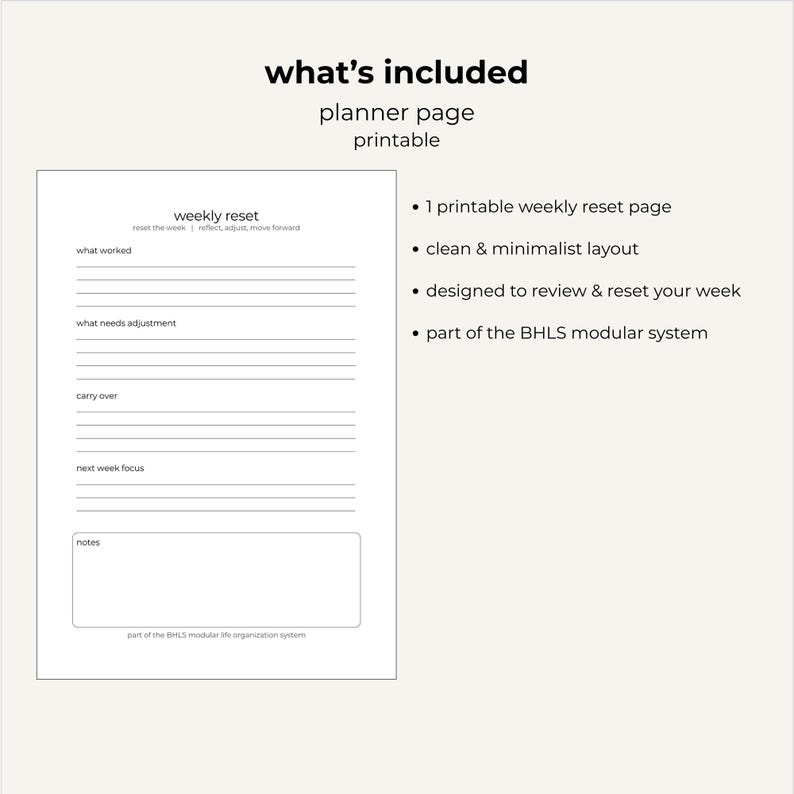 Weekly Reset Planner Page Printable Minimal Weekly Review - Etsy