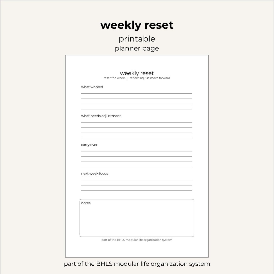 Weekly Reset Planner Page Printable Minimal Weekly Review - Etsy