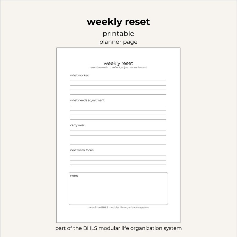 Weekly Reset Planner Page Printable Minimal Weekly Review - Etsy