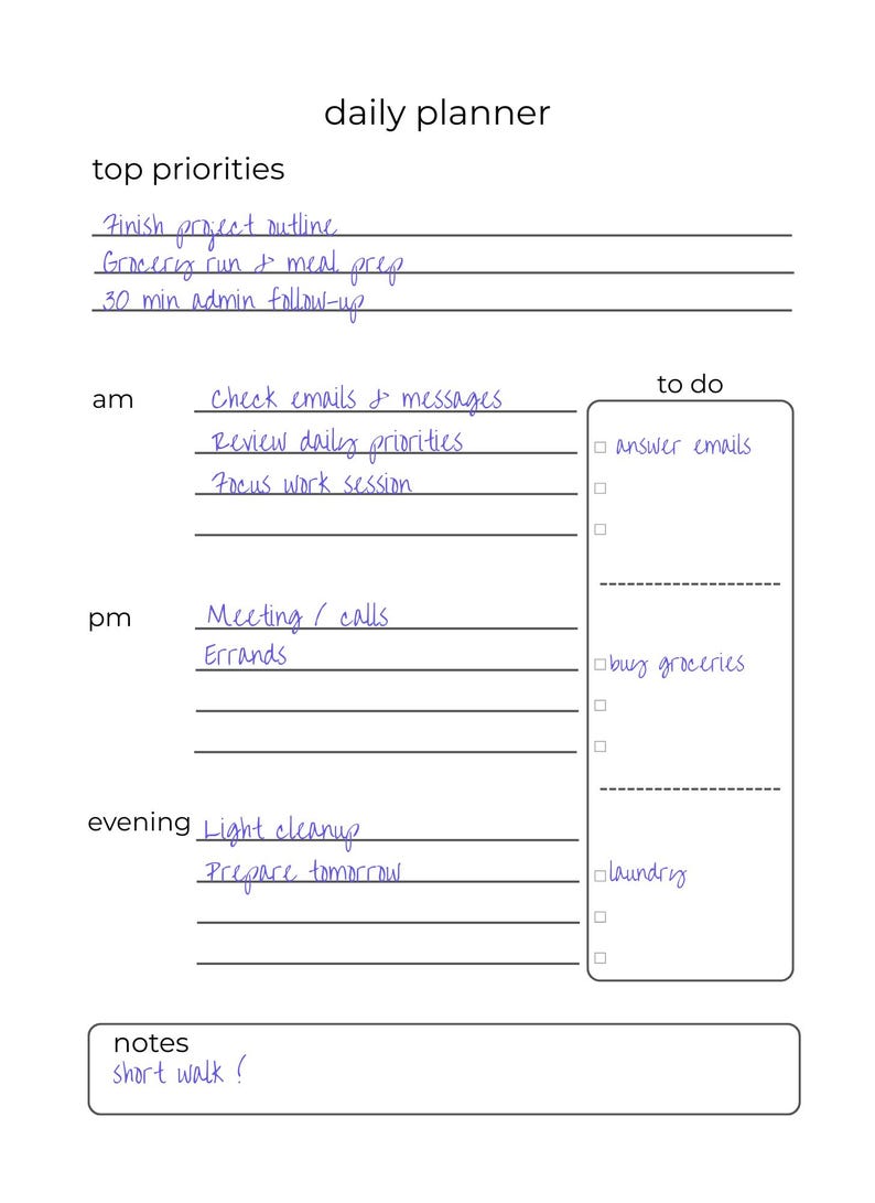Minimal Daily Planner Page | Printable Planner PDF | Clean & Functional ...