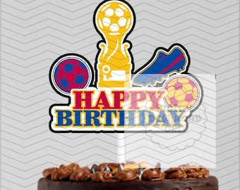Red Yellow Blue Football Birthday Cake Topper | Soccer Sports Party Decoration