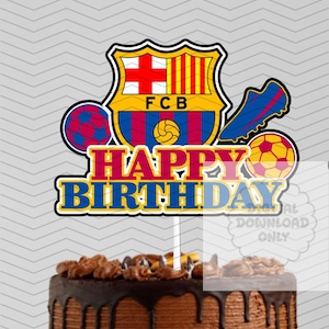 Happy Birthday Barcelona Tortenstecker Fußball | Fußball Party Dekoration | FC Barcelona Geburtstag Cake Topper