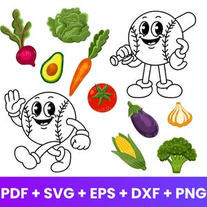 Pack of 3d vegetables with cartoon line art svg digital files 3d vegetables eps pdf design 3d vegetables png with cute cartoons 3d svg files