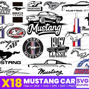 Mustang Svg Bundle Pack of 18 Mustang Car Logo Svg Ford Mustang Svg Mustang GT Silhouette Car Logo Svg Digital Download Mustang png bundle