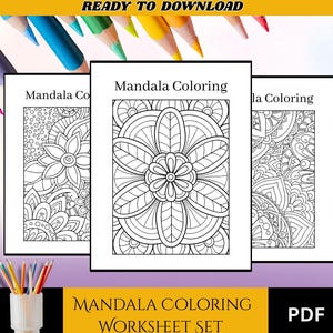 Worksheet Set Mandala Coloring Book, Printable Mandala Pages for Kids & Adults, Relaxing Creative Activity Gift