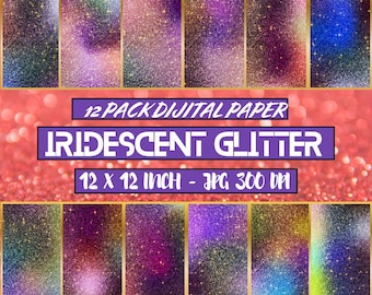 Shimmering Iridescent Glitter Digital Paper | Craft & Scrapbook Background Pack | Instant Download