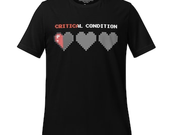 Critical Condition Gaming T-Shirt | Pixel Hearts Health Bar Gamer Dad Gift