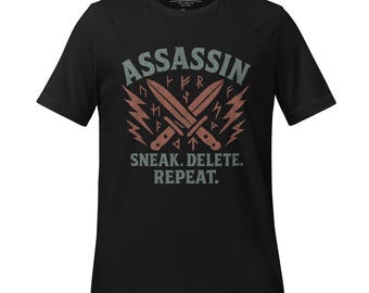 T-shirt en coton Assassin Gamer - T-shirt de jeu amusant pour les joueurs furtifs et les amateurs de jeux vidéo