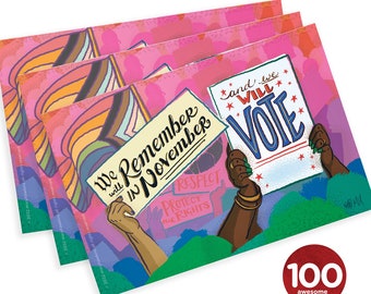 Set of 100 "We Will Remember in November" Pride postcards, perfect for Postcards to Voters and other get out the vote campaigns.