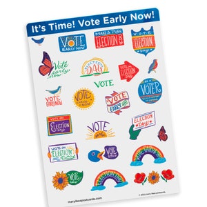 It's Time! Vote Early Now! Political stickers for your postcards, perfect for writing to get out the vote on Election Day